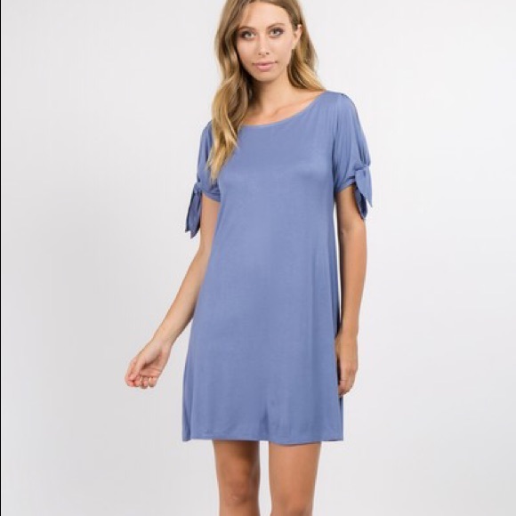 Lady's Knot Tie Sleeve Shift Dress Lavendar - Picture 1 of 5